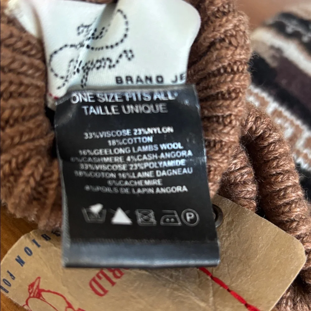 True Religion Brown and Cream Knit Mittens